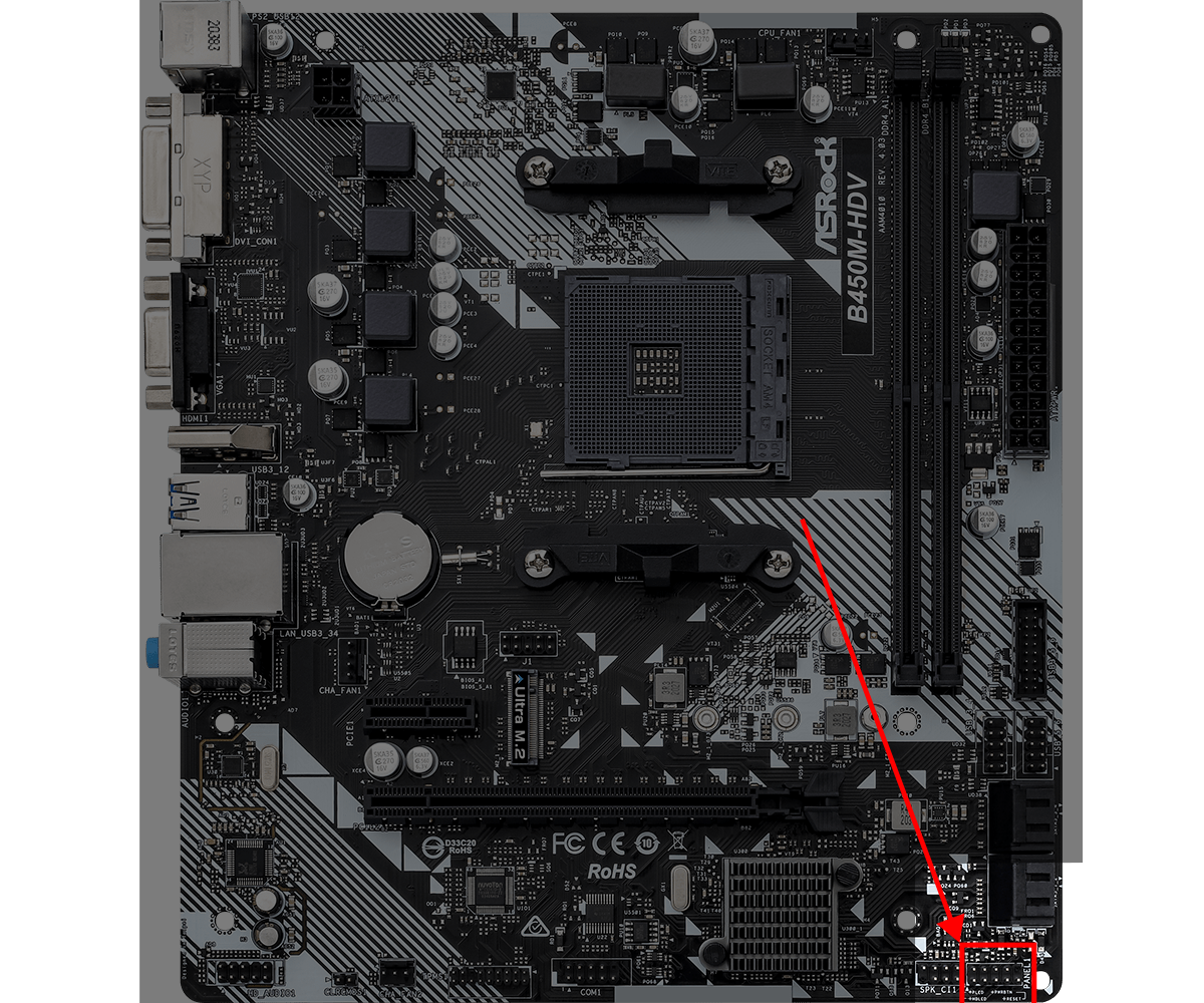 Asrock B450M-HDV r4 Front Panel Headers